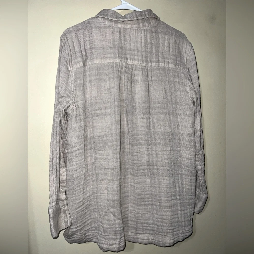 Free People Plaid Gauzy Button Down Women's Large Tan - Picture 3 of 3